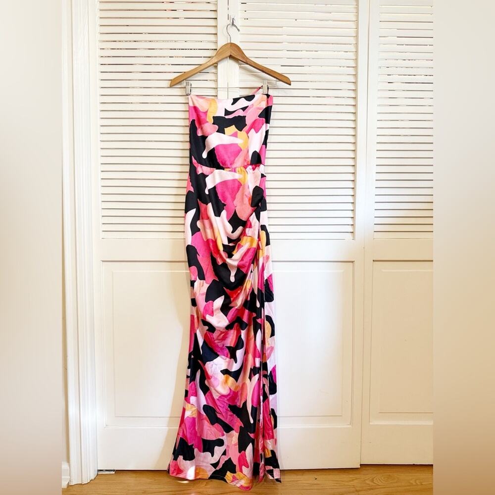 NWT NEW Club L London A-List Pink Printed Cowl Neck Satin Maxi Dress - Picture 2 of 10